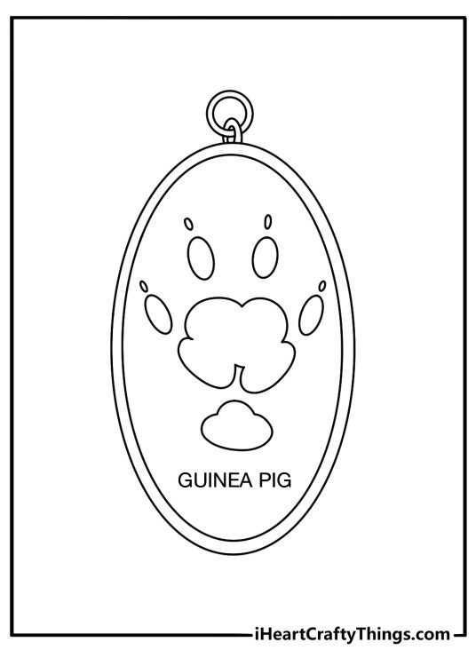 Easy guinea pig coloring page featuring paw prints around a name tag