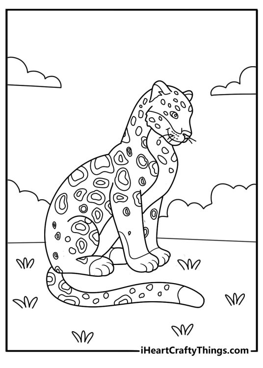 Easy jaguar coloring page for kids with simple outline and big spots