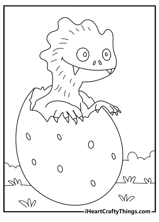 Easy monster coloring sheet with a lizard beast hatching from a cracked egg