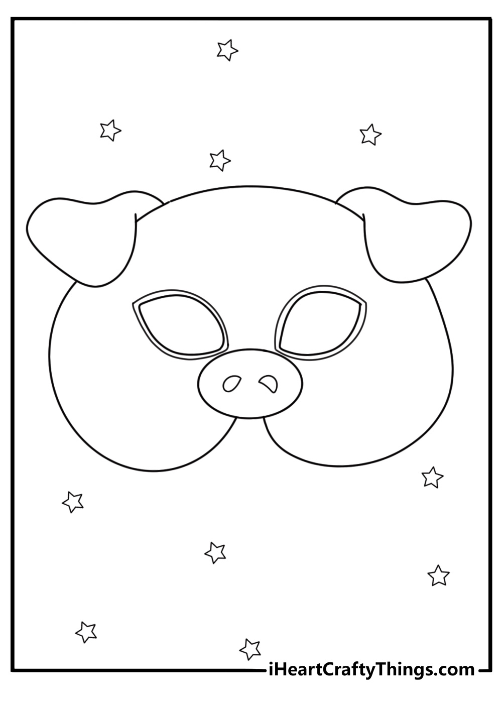 Easy pig face mask template coloring page for kids