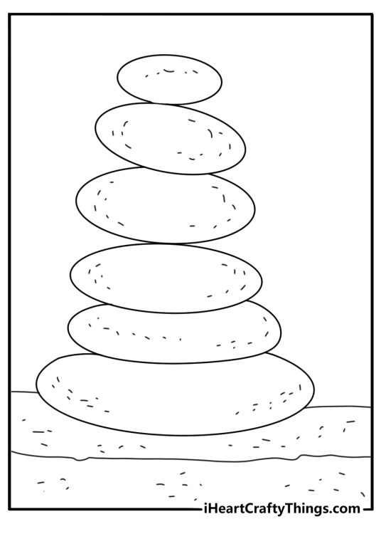 Easy stress relief coloring page with smooth pebble stack pattern