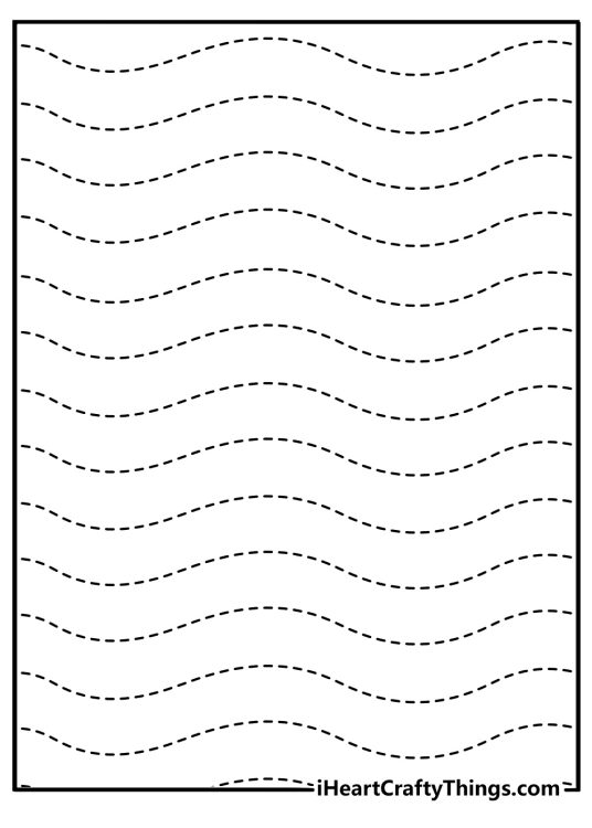 Easy stress relief coloring pages with dotted path curves