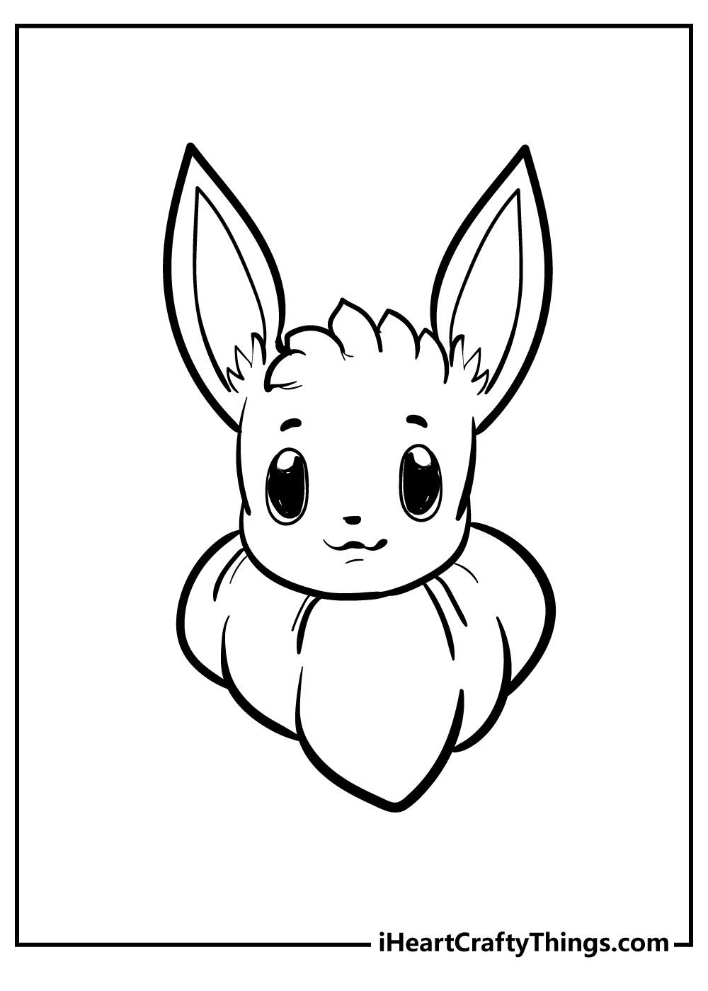 A simple close-up portrait of Pokemon Eevee with an empty backgound free to download and print