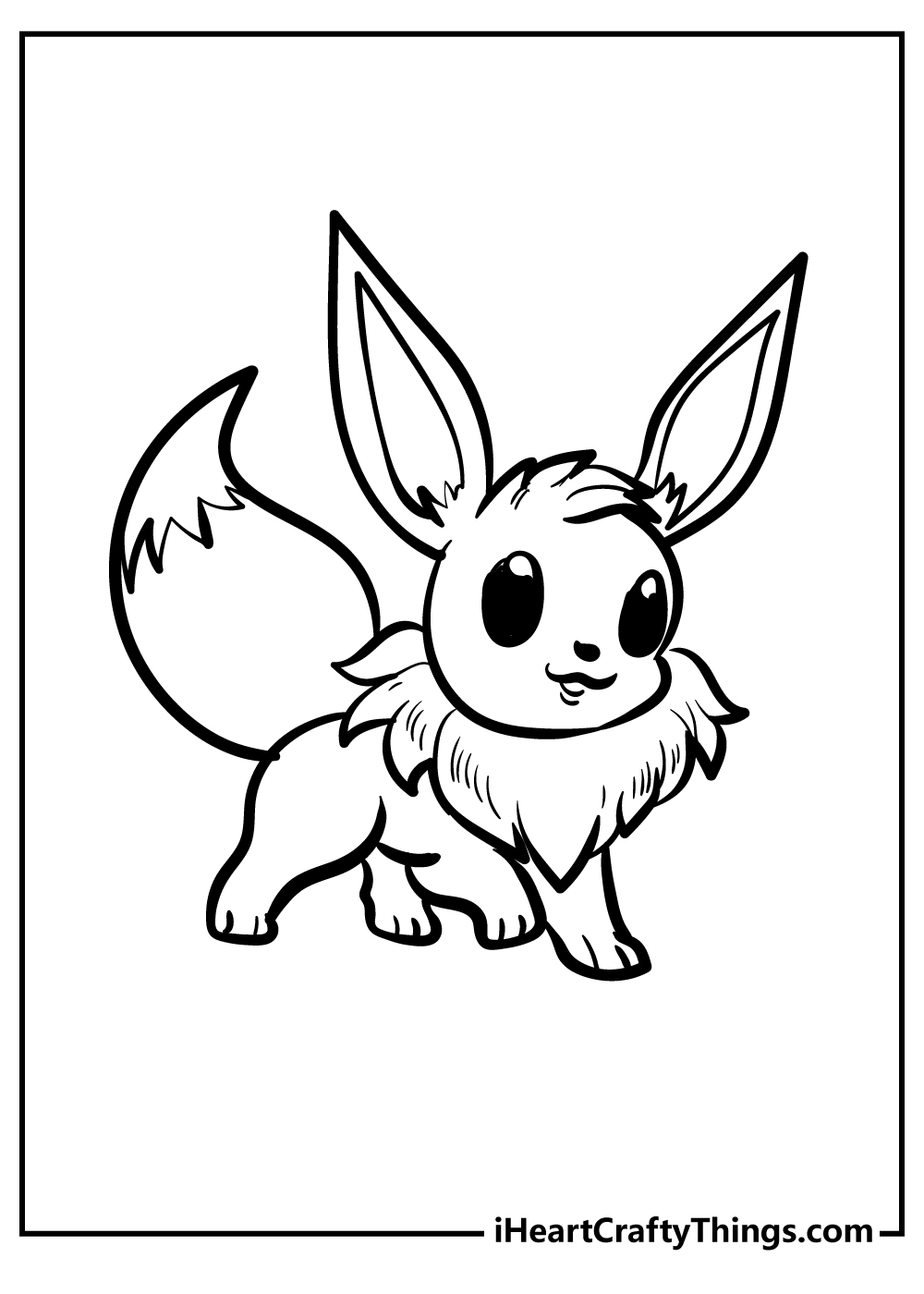 Pokemon-themed picture of a cute Eevee with fluffy tail and pointed ears who reminds little fox