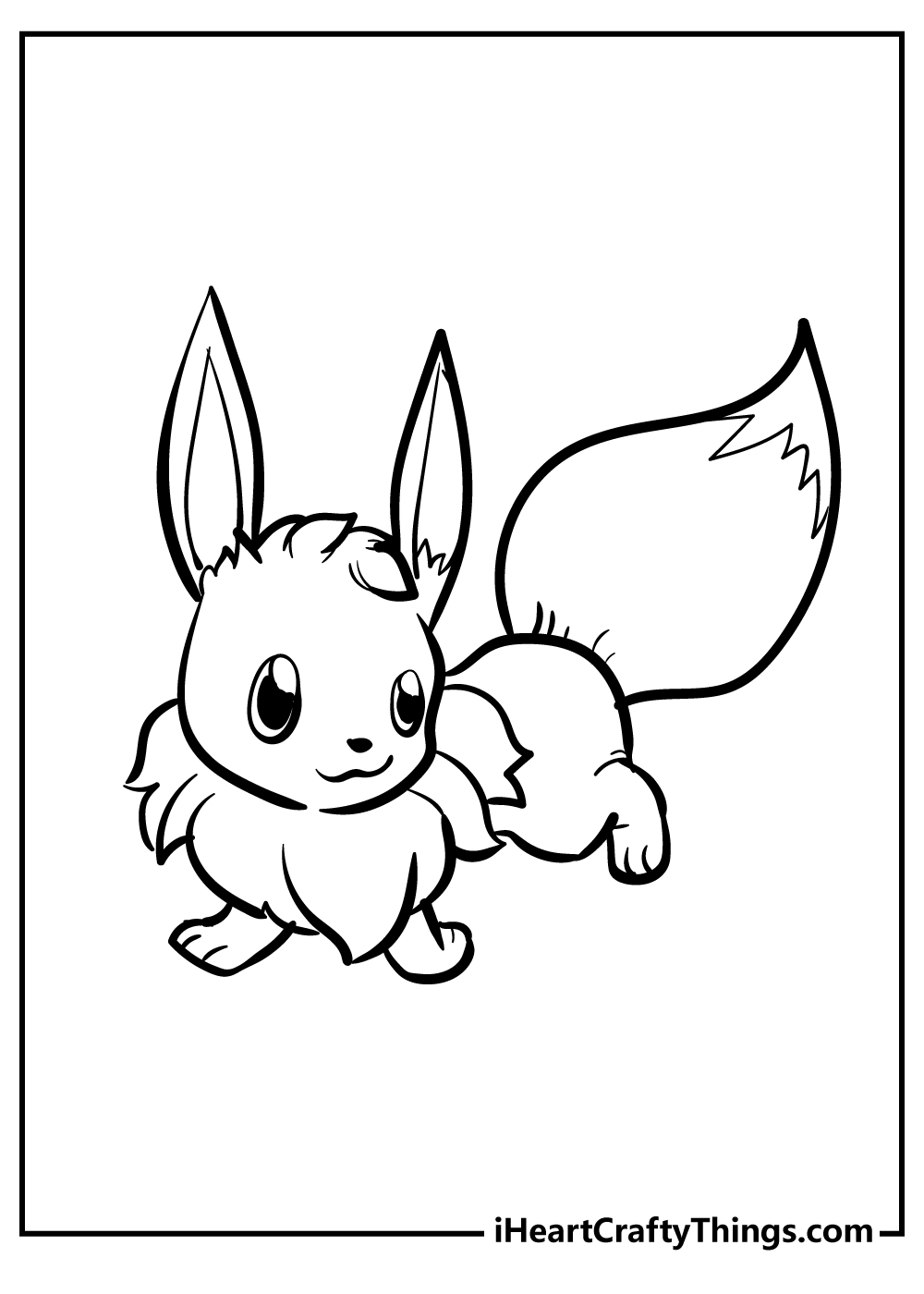 Excited Eevee going for a walk free coloring page for kids with an empty background