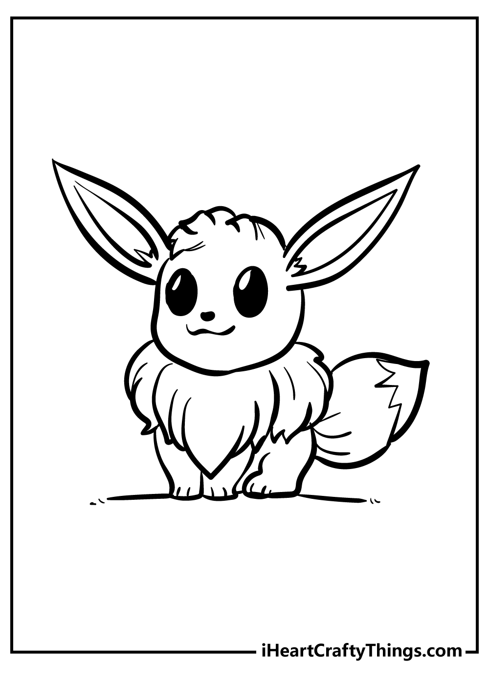 Pokemon-themed black-and-white drawing of an adorable Pokemon Eevee looking ready for a treat