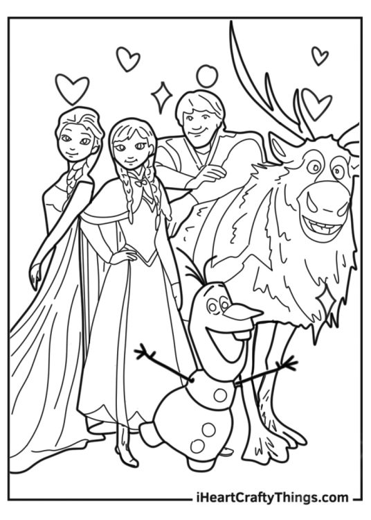 Elsa With Olaf, Anna, Sven And Kristoff
