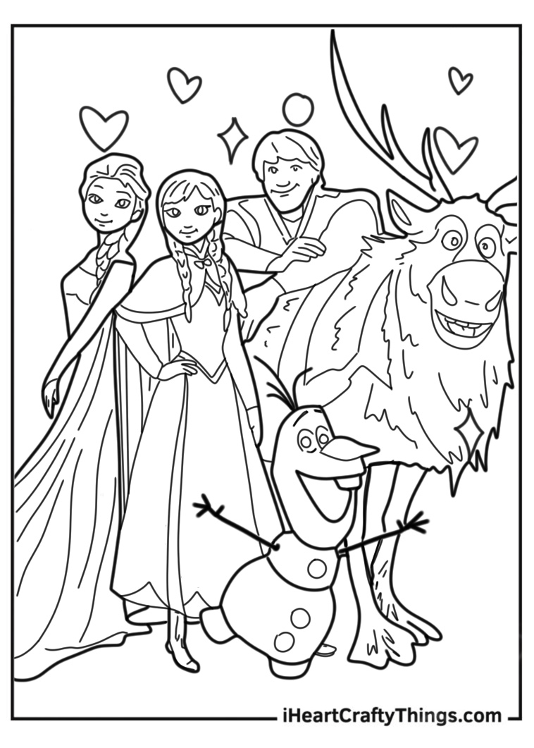 Elsa With Olaf Anna Sven And Kristoff