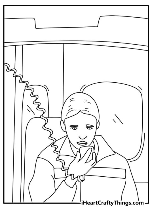 Emergency service ambulance coloring pages with a dispatcher talking on a radio