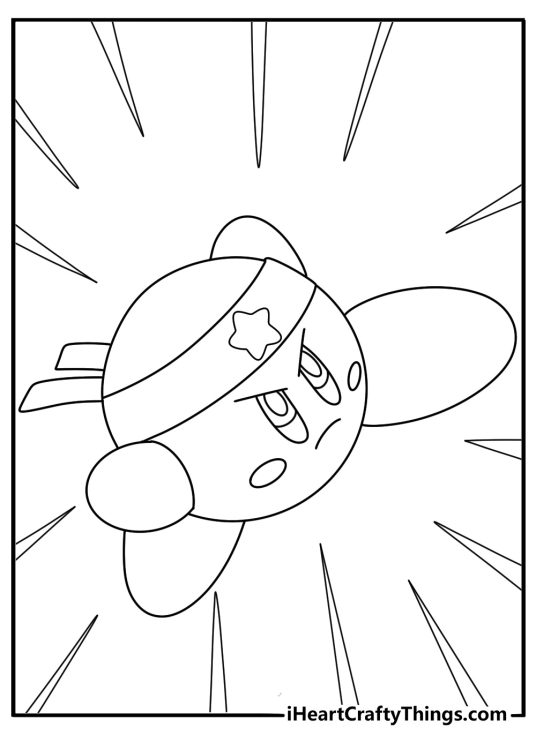 Fighter Kirby wears a headband in this simple coloring page