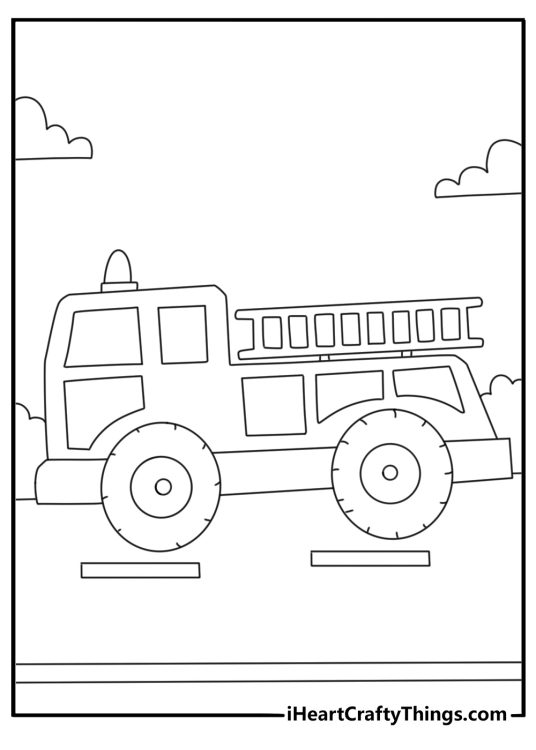 Fire truck coloring page for toddlers with simple truck and large wheels