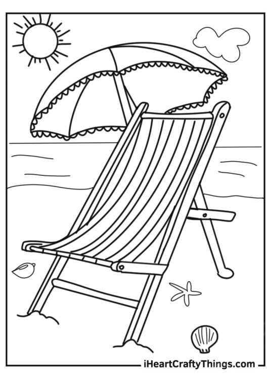 Folding Chair And Umbrella At The Beach Coloring Page