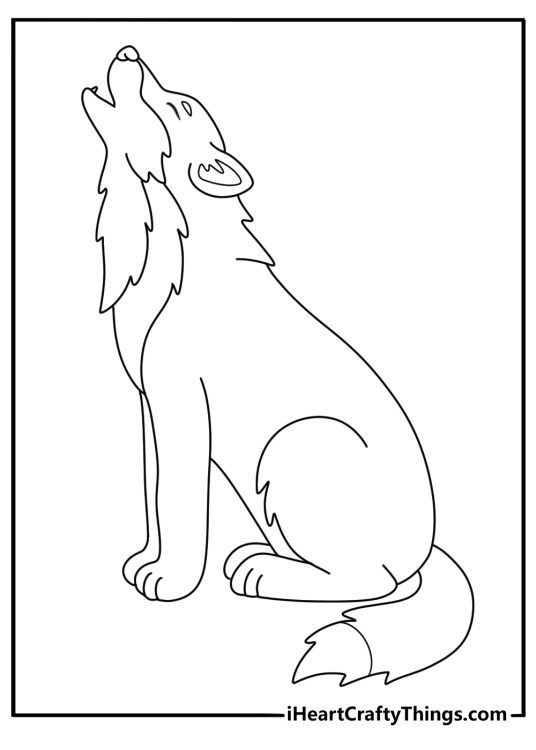 Forest animals coloring sheet for children featuring a howling wolf with clear background