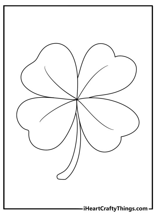 Four leaf clover coloring page with bold outline and open background
