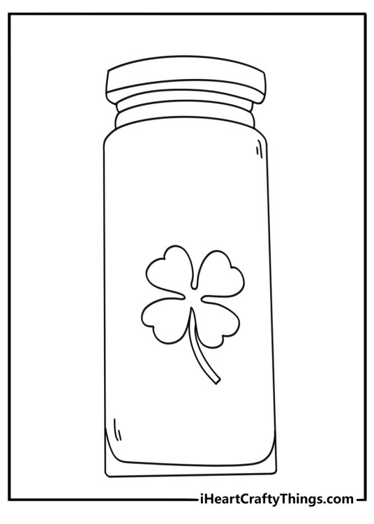 Four leaf clover in a mason jar lucky charm coloring page