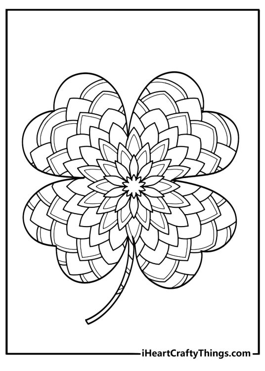 Four leaf clover mandala detailed coloring sheet for adults