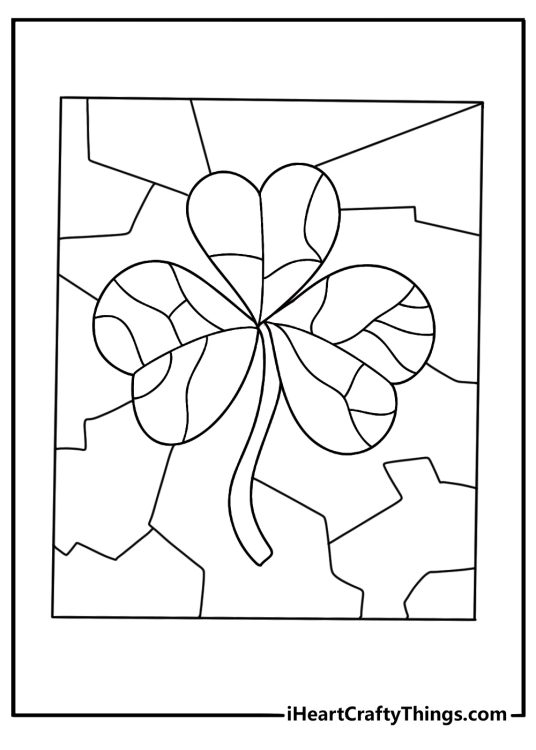 Four leaf clover stained glass style coloring page for adults