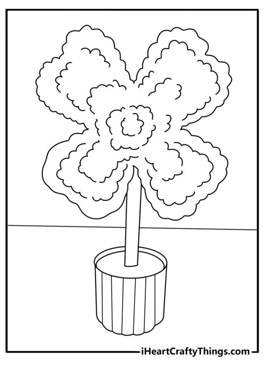 Four leaf clover topiary in a planter coloring sheet
