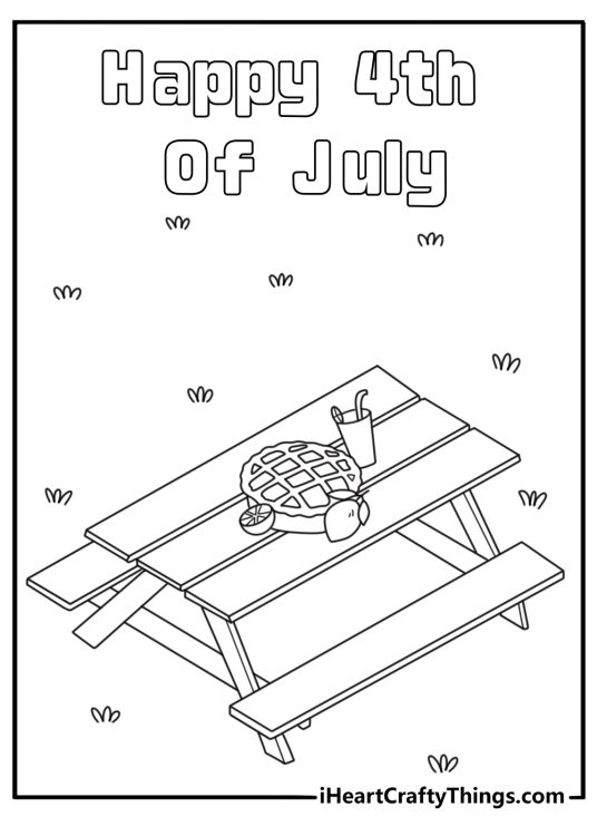 Free 4th of July printable of a picnic table with pie and lemonade