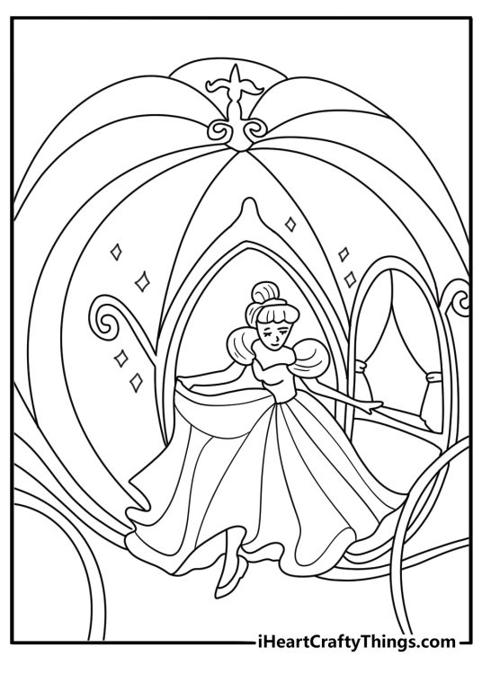 Free Cinderella printable of Cinderella entering a golden carriage