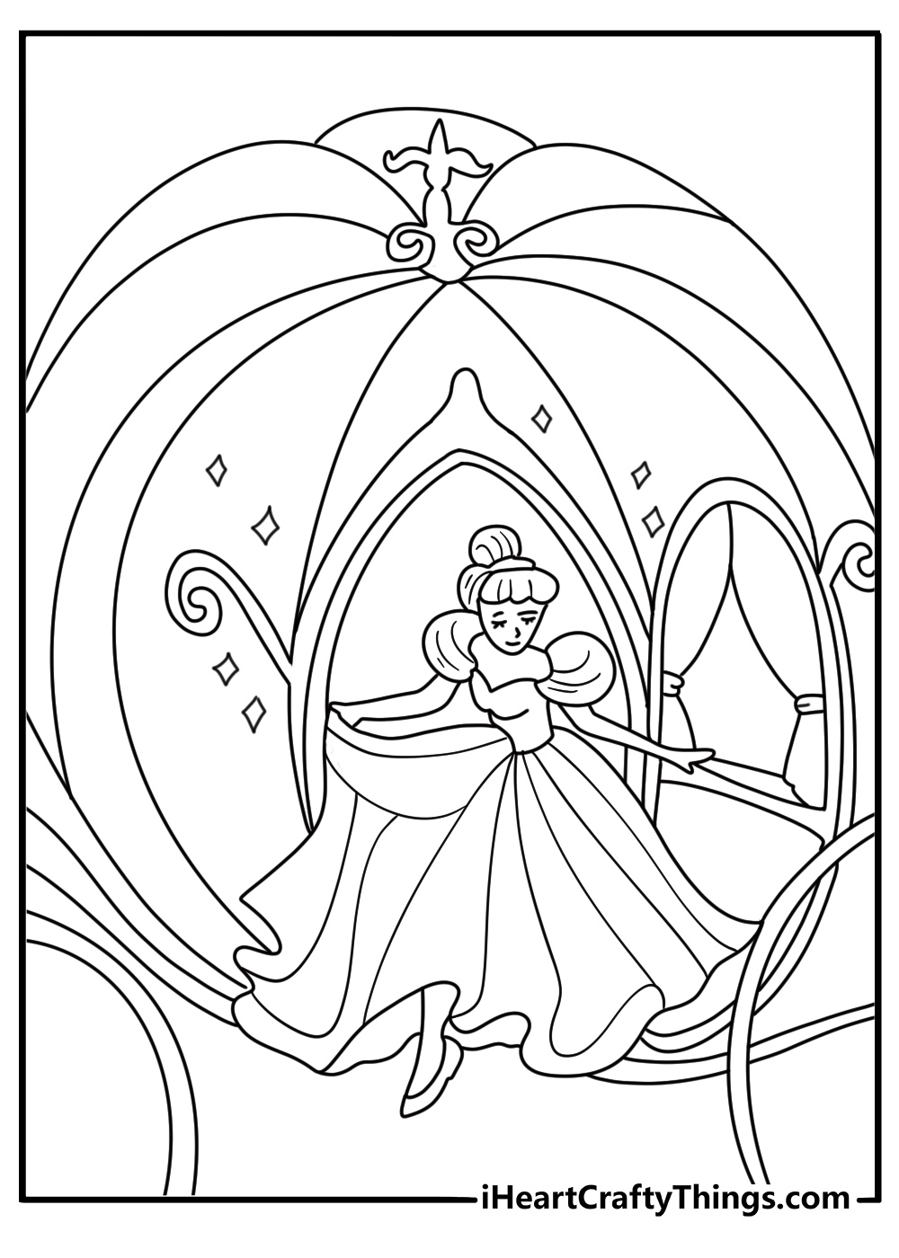 Free Cinderella printable of Cinderella entering a golden carriage