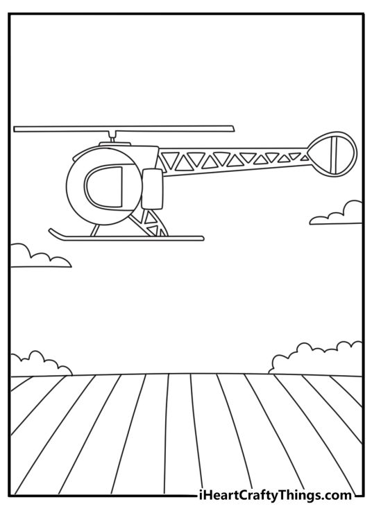 Free Helicopter coloring pages coloring page with a vintage helicopter above a field
