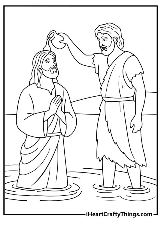 Free Jesus coloring pages printable with Jesus near the Jordan River
