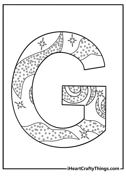 Free Letter G coloring pages coloring page with a galaxy pattern inside the letter