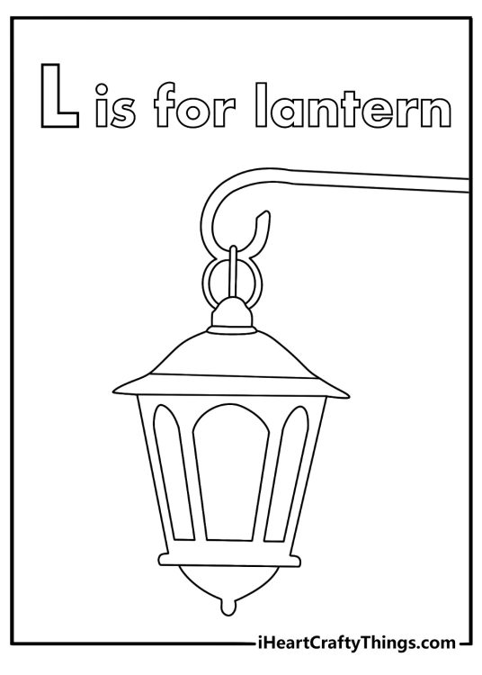 Free Letter L coloring pages with a lantern hanging on a hook