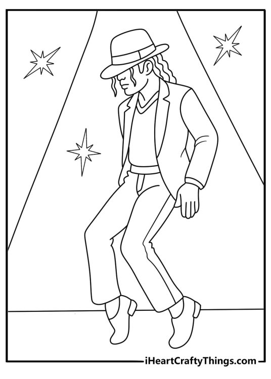 Free Michael Jackson coloring page with the pop star in a history tour outfit