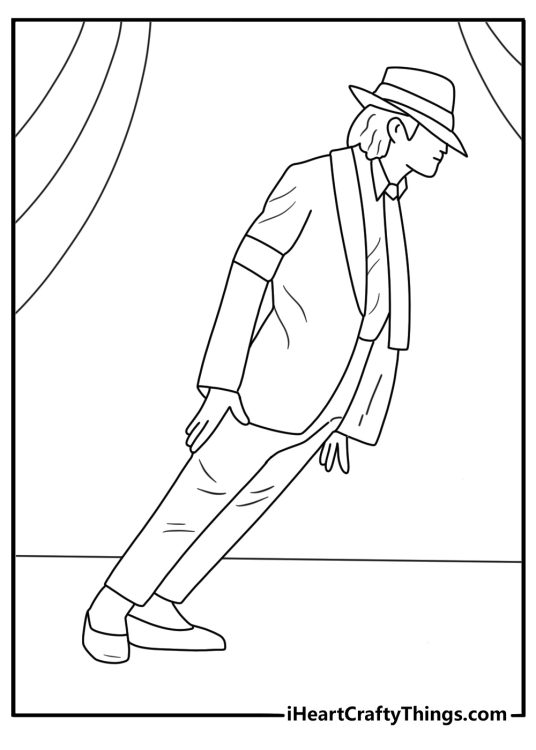 Free Michael Jackson printable with the singer leaning at a sharp angle in stage shoes