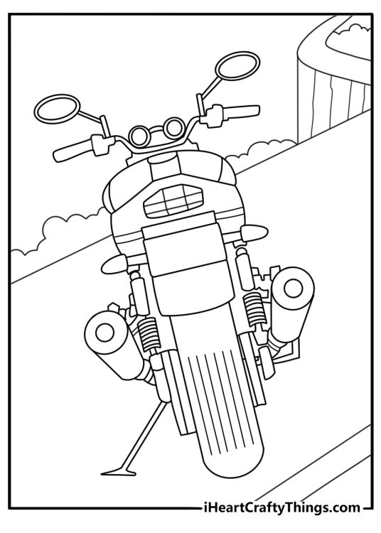 Free Motorcycle coloring pages coloring page with a motorcycle parked near a coastal roa
