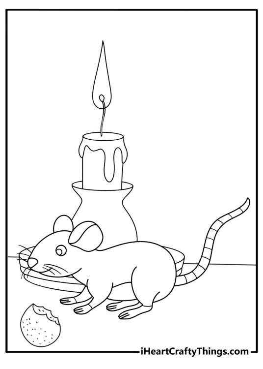 Free Mouse coloring pages coloring page with a mouse near a candle and crumbs