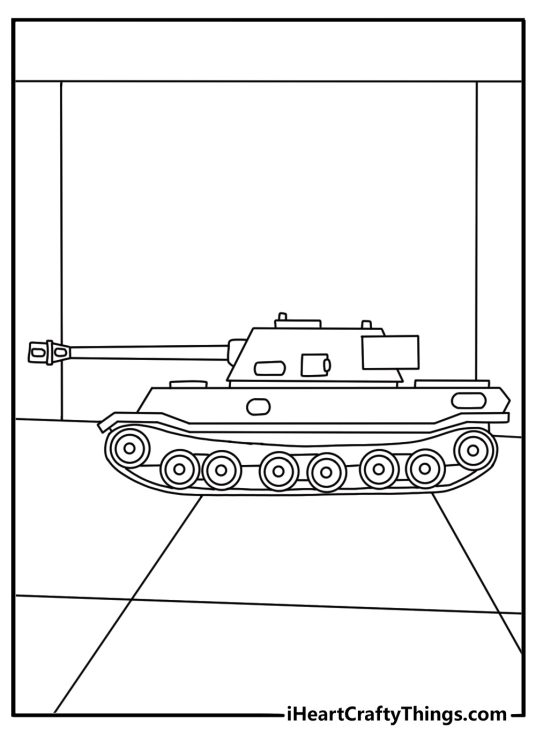 Free Tank coloring pages coloring page with a tank parked inside a garage