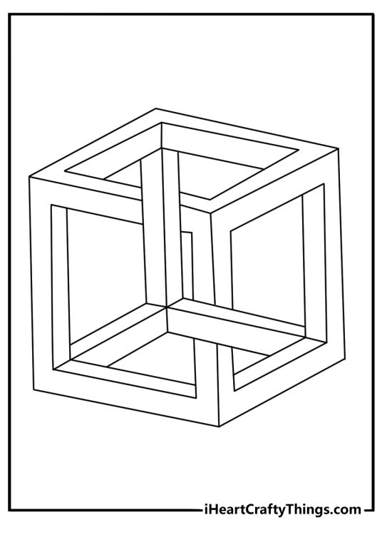 Free abstract coloring pages printable with optical illusion cubes