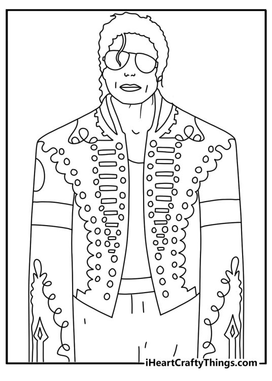 Free coloring sheet of Michael Jackson in a captain style jacket with gold trim