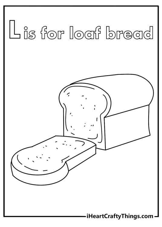 Free coloring sheet of the letter L with a loaf of bread