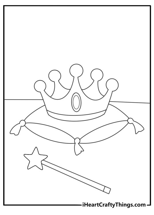 Free crown printable of a princess crown beside a magic wand