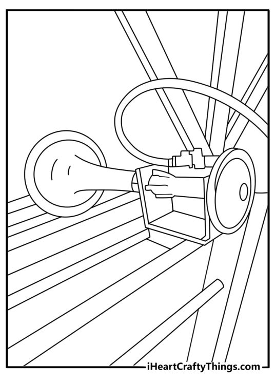 Free hockey coloring page featuring a goal horn above the rink
