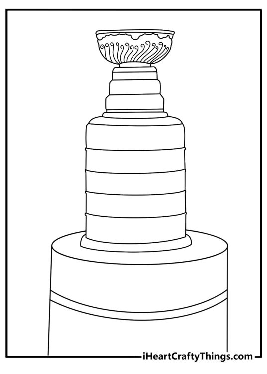 Free hockey printable featuring a Stanley Cup trophy on a pedestal