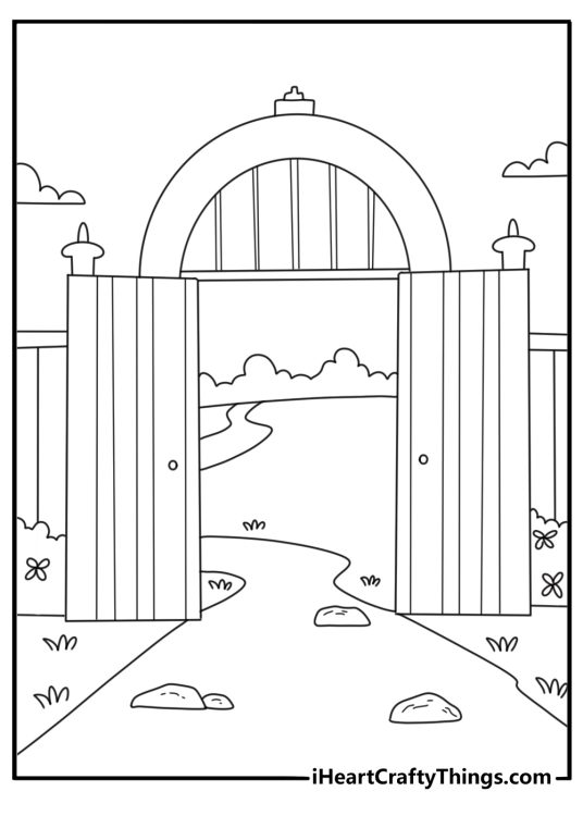 Free peace themed sheet showing an open gate beside a quiet path