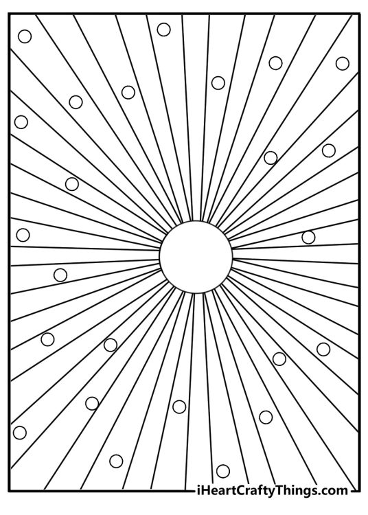 Free printable abstract coloring sheet with sunburst lines and tiny circles