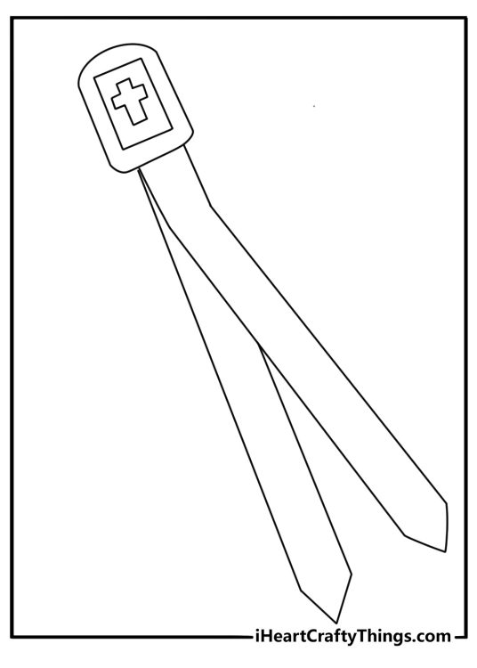 Free printable cross coloring sheet with a cross bookmark and ribbon