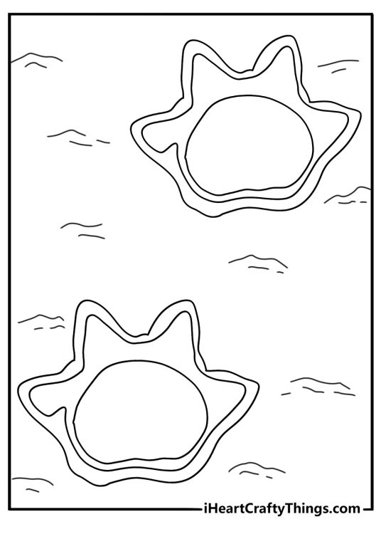 Free printable dinosaur page with a triceratops footprint in soft ground