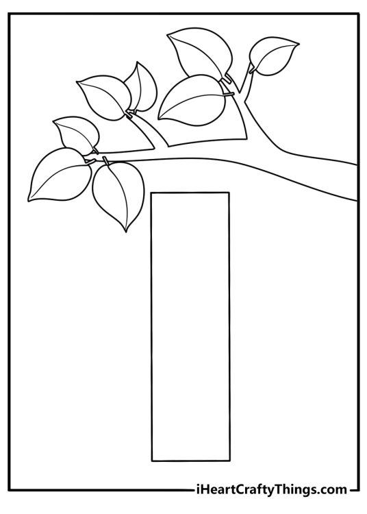 Free printable of a lowercase I next to a leaf branch