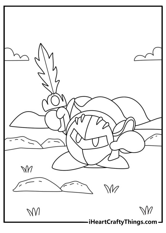 Free printable scene of Meta Knight standing near his masked sword