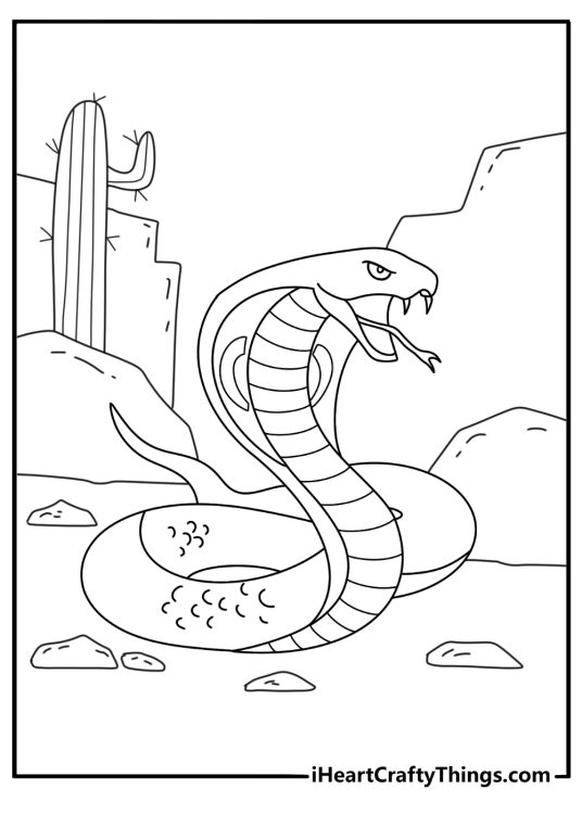 Free snake printable featuring a cobra hood pattern and desert stones