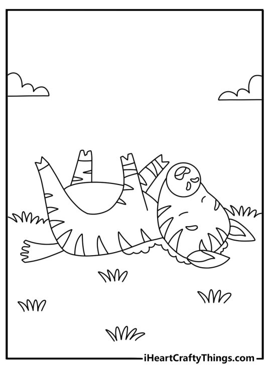 Free zebra coloring page showing an animal rolling in soft dust