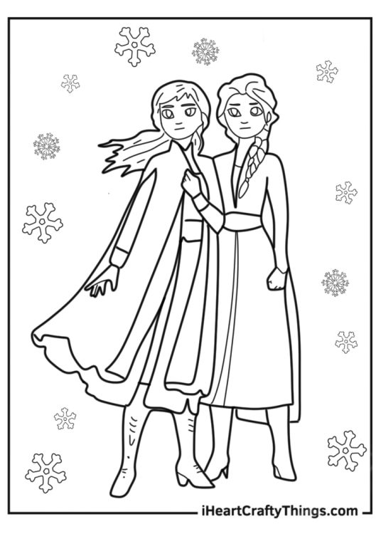 Frozen Elsa And Anne To Color In For Kids