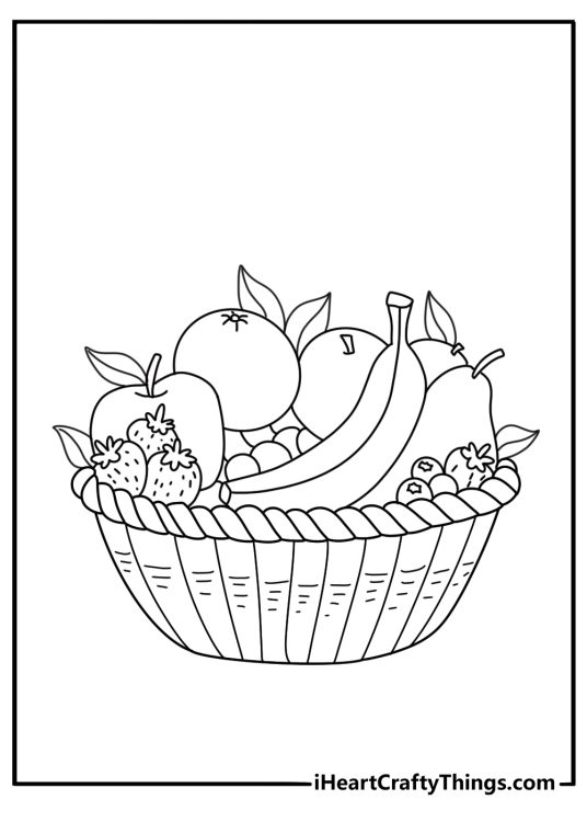 Fruit basket with mixed harvest fruit coloring page